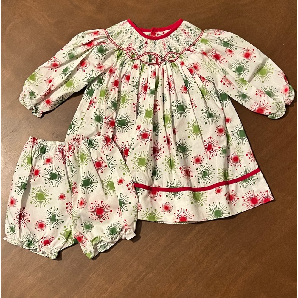 Smocked Christmas dress with bloomers